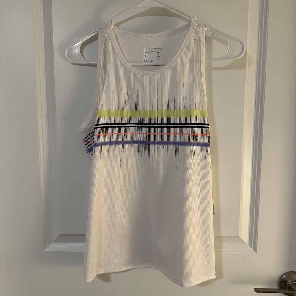 White Lucky In Love tank, Size S, NWT